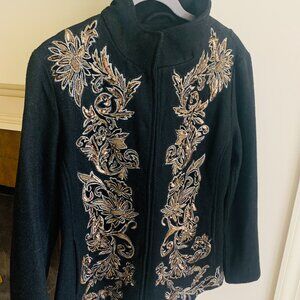 CHICO'S BLACK SEQUIN EMBELLISHED MOCK NECK JACKET